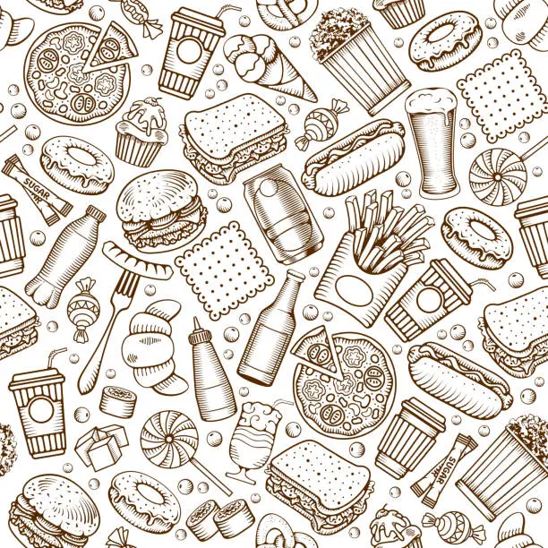 Vector illustration of Fast Food seamless pattern