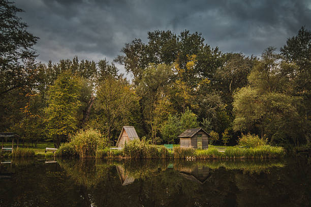 istock Fishing lake in the forest 614845596