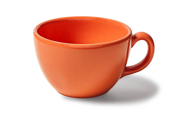 orange cup of coffee empty on a white background - coffee cup isolated cappuccino multi colored imagens e fotografias de stock