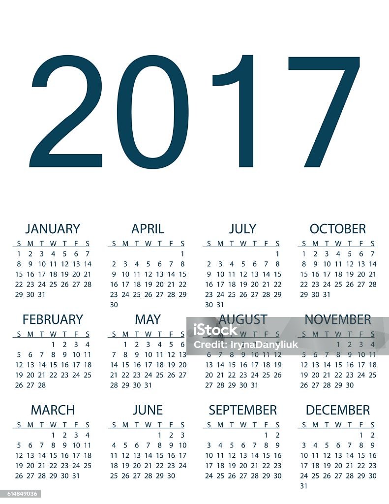 Simple Calendar For 2017 Year Vector Stock Illustration - Download ...