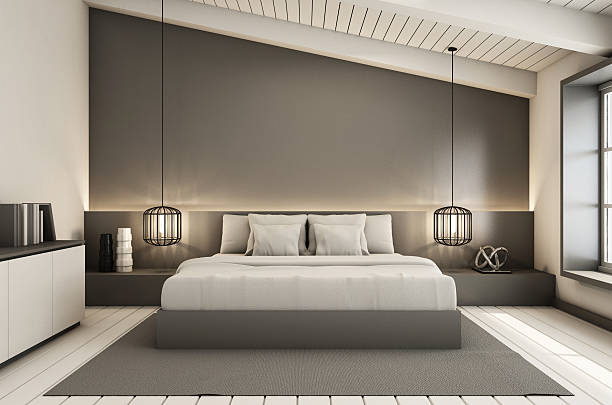 istock Bedroom under the roof interior design modern & loft 614850420