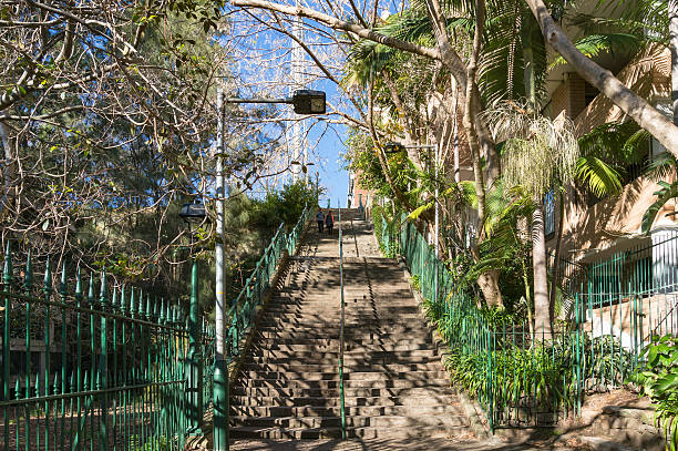 Sydney, Australia - July 3, 2016: Famous McElhone Stairs, connecting Potts Point suburb with Woolloomooloo and CBD. The stairs are a key thoroughfare for residents to access the city