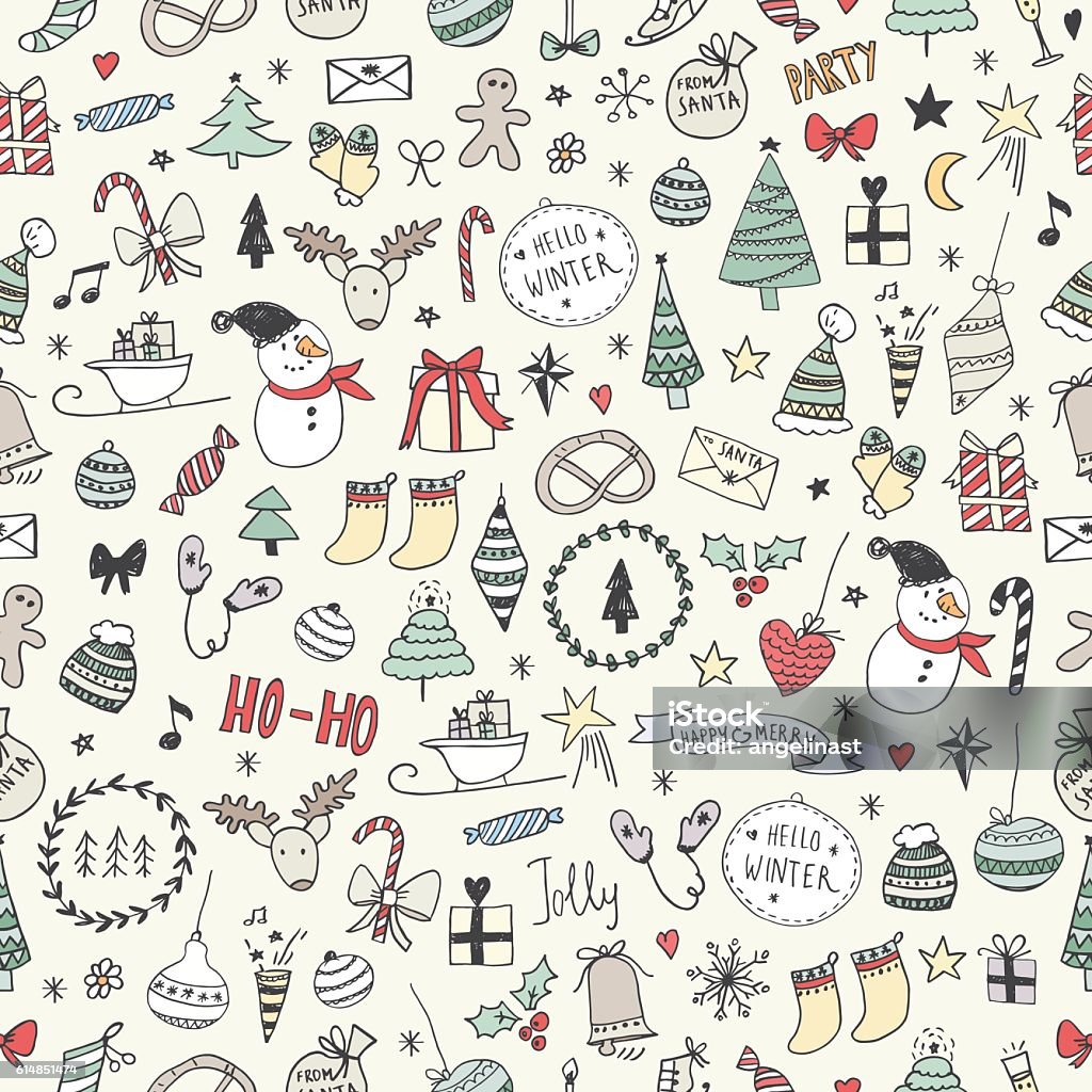 Sketchy Christmas seamless pattern Sketchy Christmas seamless pattern. Freehand Pencil drawing. Vector Illustration.EPS10, Ai10, PDF, High-Res JPEG included. Christmas stock vector