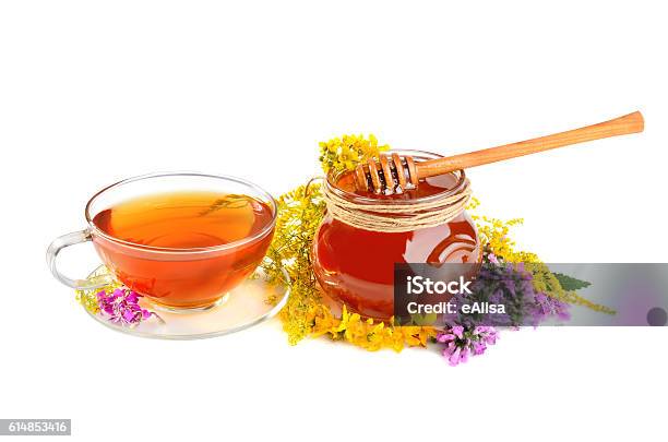Flowers With Tea And Honey Stock Photo - Download Image Now - Black Tea, Close-up, Cooking Pan