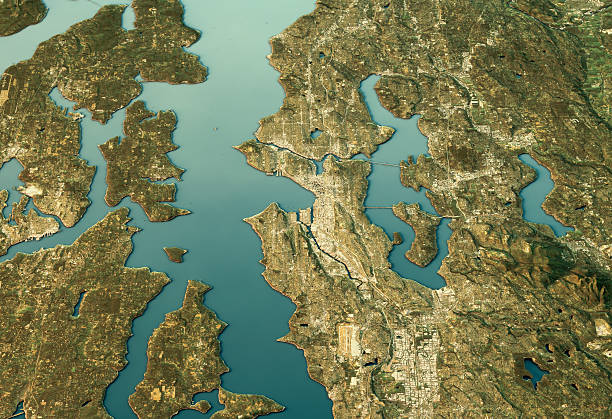 istock Seattle 3D Landscape View South-North Natural Color 614853874
