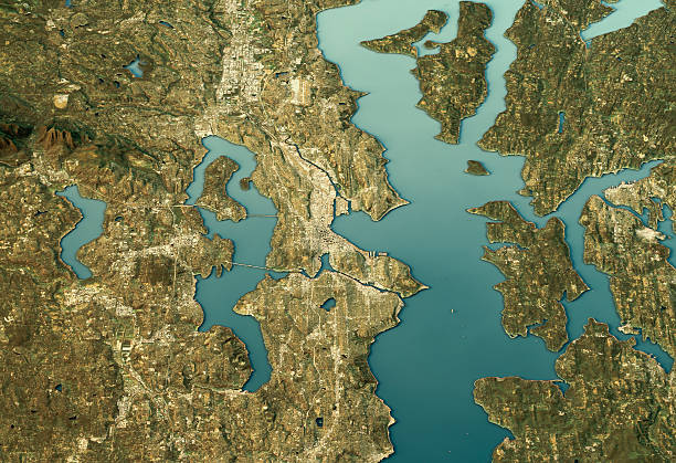istock Seattle 3D Landscape View North-South Natural Color 614854212