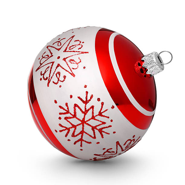 istock Red christmas ball with snowflakes isolated on white background 614854282