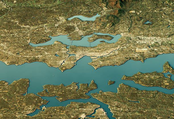 istock Seattle 3D Landscape View West-East Natural Color 614854384
