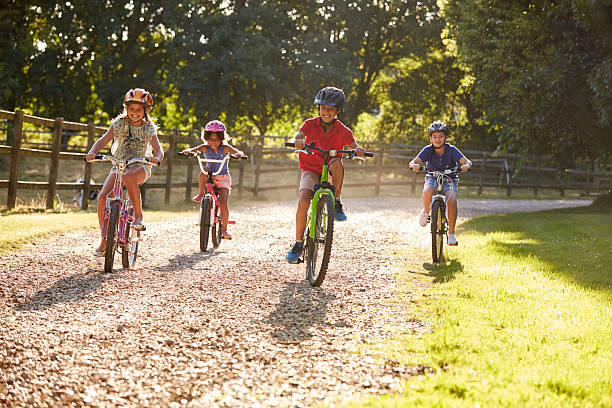 istock Four Children On Cycle Ride In Countryside Together 614859934