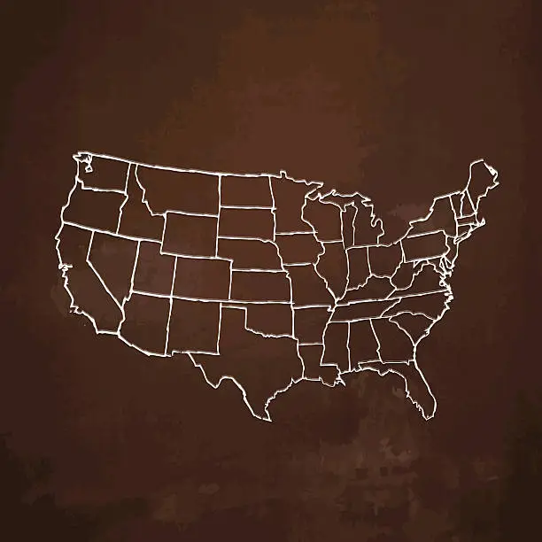 Vector illustration of USA map scribbled on brown dark grunge metal background