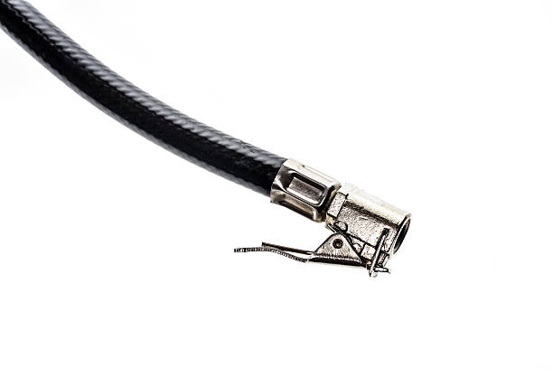 Air compressor gun accessory mount for inflating car tire. Car or bicycle pump mount at petrol station, car service workshop or on home compressor.
