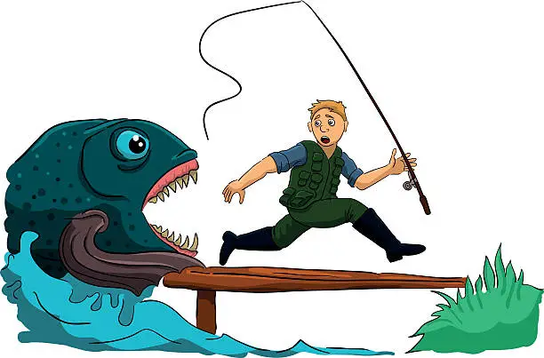 Vector illustration of dangerous fishing