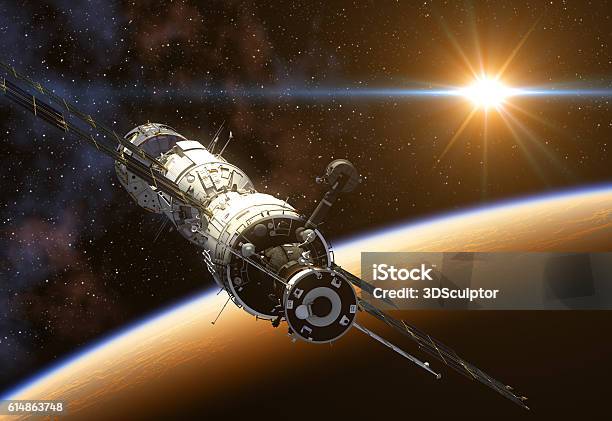 International Space Station On Background Of The Sun Stock Photo - Download Image Now