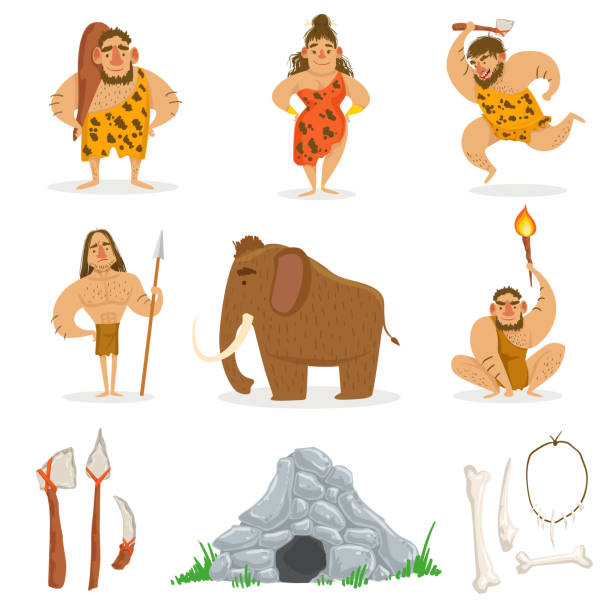 ilustraciones, imágenes clip art, dibujos animados e iconos de stock de personas de la tribu de la edad de piedra y objetos relacionados - jewelry collection white background white