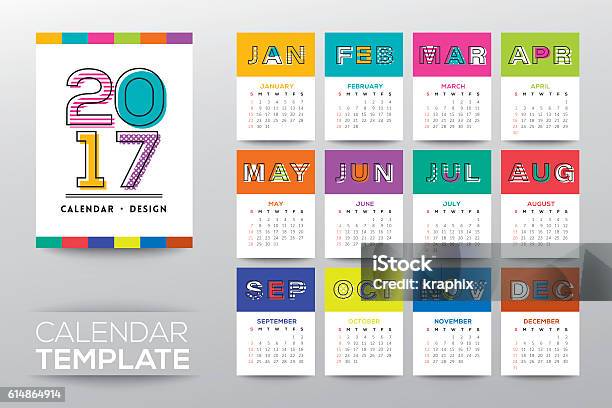 Modèle De Calendrier 2017 Avec Style Graphique De Ligne Moderne Vecteurs libres de droits et plus d'images vectorielles de Calendrier