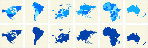 mapa świata geografia deatiled ilustracja wektora w kolorze niebieskim - new zealand map cartography vector stock illustrations