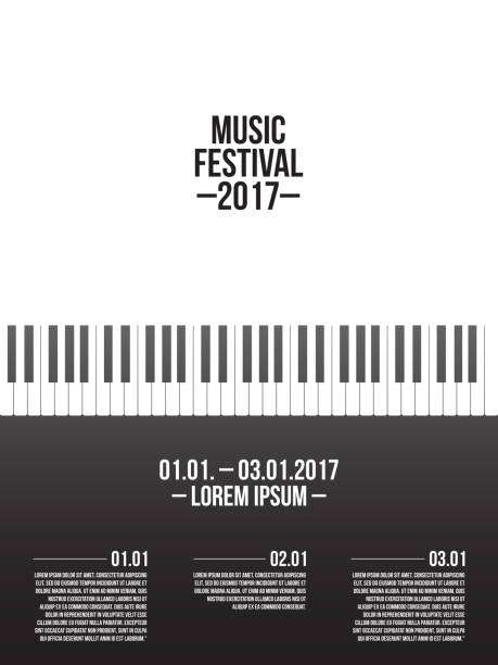 musikfestival poster vorlage mit klaviertastatur - piano key piano musical instrument music stock-grafiken, -clipart, -cartoons und -symbole