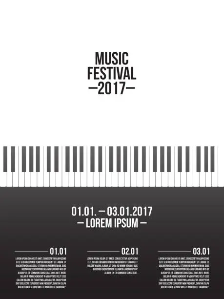 Vector illustration of Music festival poster template with piano keyboard