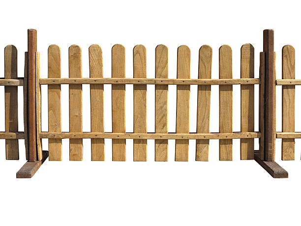 istock Wooden fence at ranch isolated over white 614866888