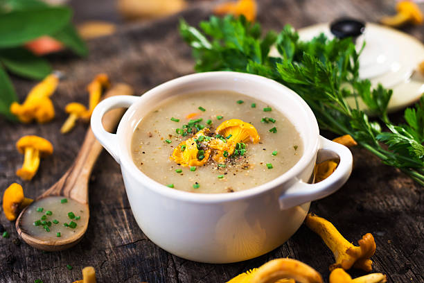 istock Delicious creamy mushroom  soup with chanterelle 614866970