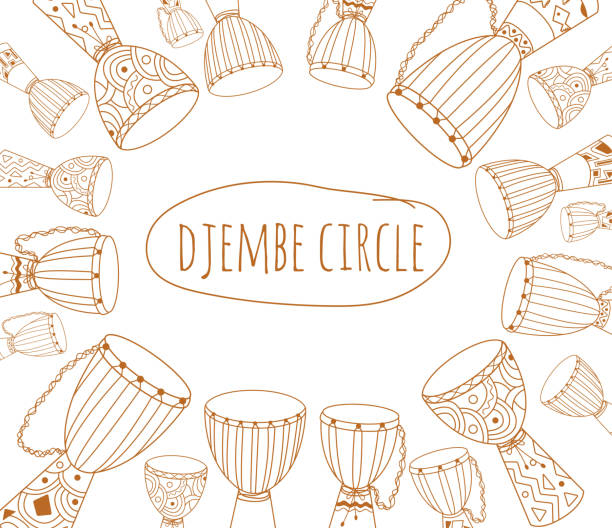 ilustrações, clipart, desenhos animados e ícones de djembe circle doodle design flyer - drumhead
