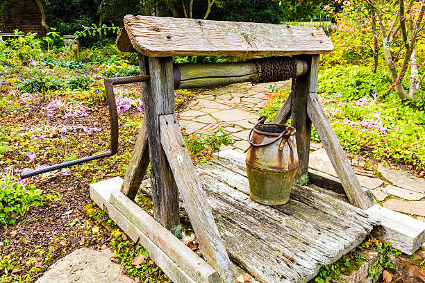 Rusty Old Well and Bucket Detail of an old well thomas wells stock pictures, royalty-free photos & images
