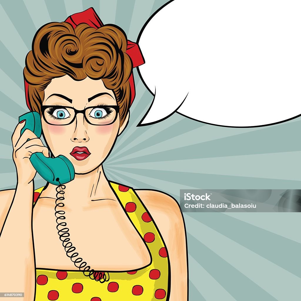 Pop art  woman chatting on retro phone Pop art  woman chatting on retro phone  . Comic woman with speech bubble. Vector illustration. Adult stock vector