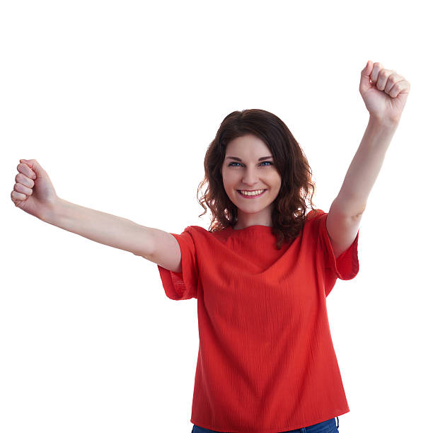 istock Smiling young woman over white isolated background 614870408