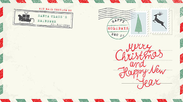 weihnachten und neujahr postkarte wunsch - nikolaus stock-grafiken, -clipart, -cartoons und -symbole