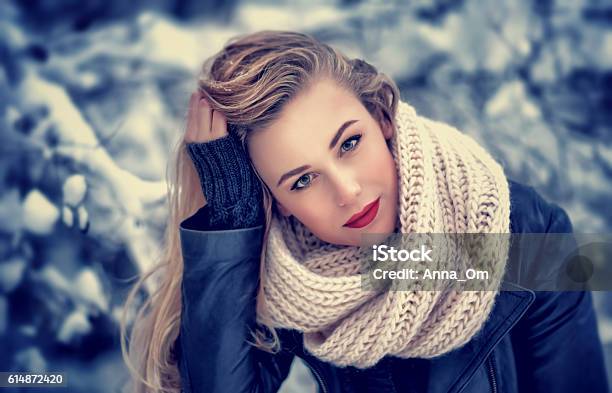 Gorgeous Woman Portrait Stock Photo - Download Image Now - Winter, Headscarf, Scarf