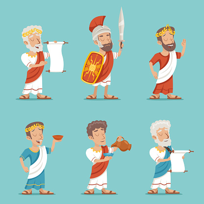 Greek Roman Retro Vintage Character Icon Cartoon Design Vector Illustration