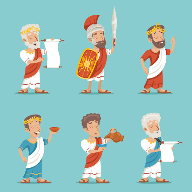 Greek Roman Retro Vintage Character Icon Set Cartoon Design Vector Stock  Illustration - Download Image Now - iStock