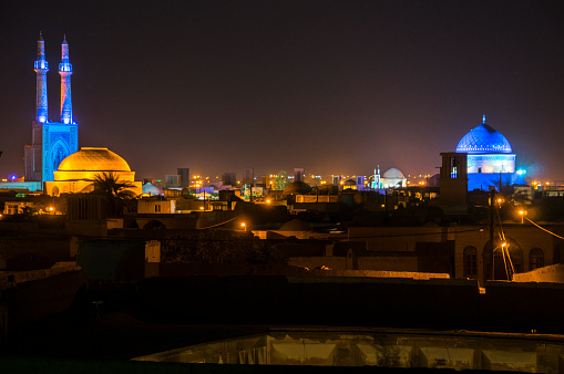 View of  Yazd with Jameh Mosque in the night.