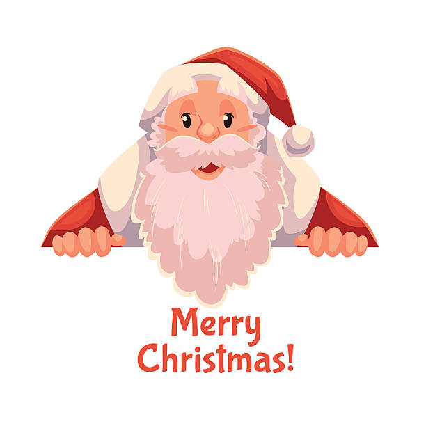 istock Greeting card with cartoon Santa Claus holding a sign 614876582