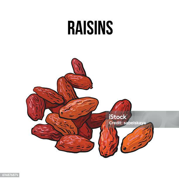 Pile Of Dried Raisins Sketch Style Hand Drawn Vector Illustration Stock Illustration - Download Image Now