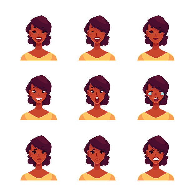 ilustrações de stock, clip art, desenhos animados e ícones de set of african woman face expression avatars - white background laughing beautiful women