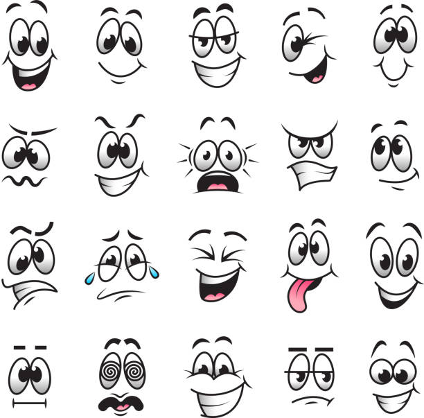 ilustraciones, imágenes clip art, dibujos animados e iconos de stock de conjunto de vectores de expresiones de caras de dibujos animados - eye