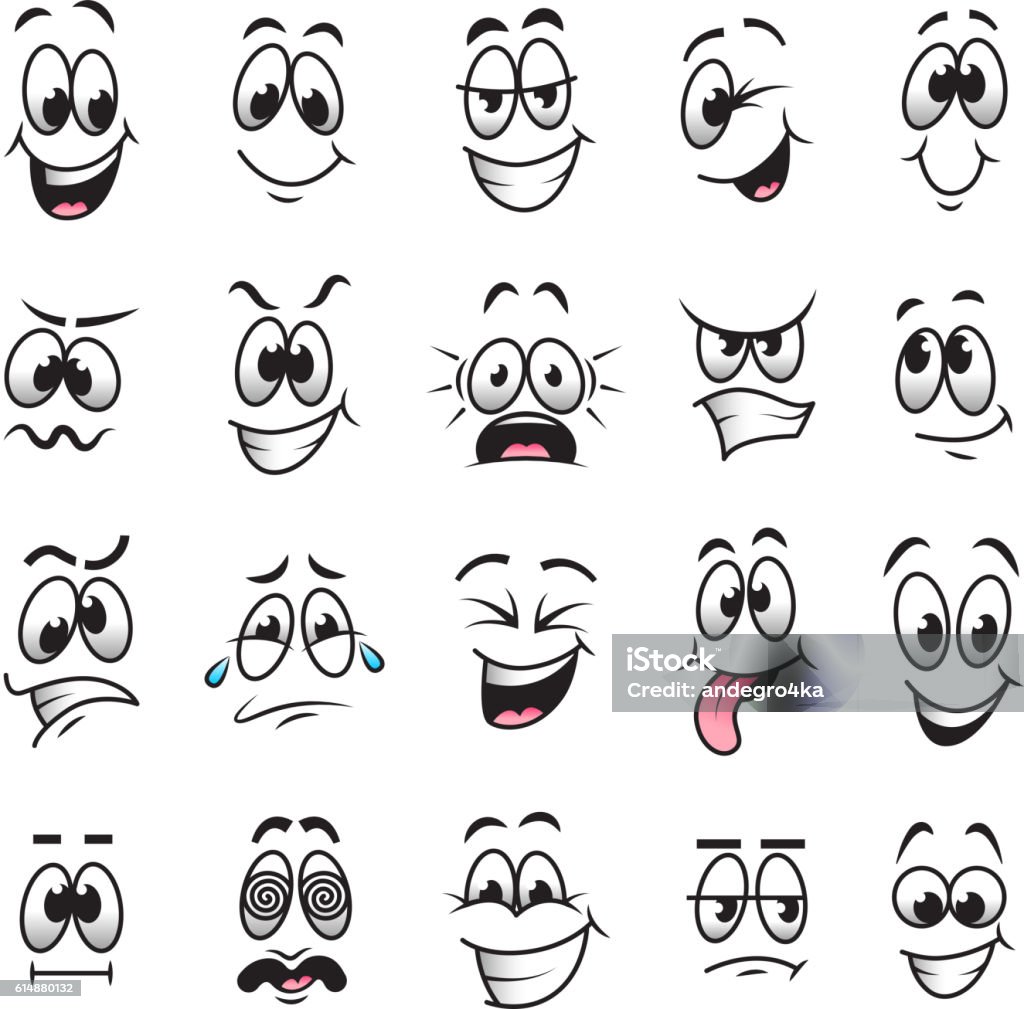 Cartoon faces expressions vector set Funny cartoon faces expressions detailed vector set Cartoon stock vector