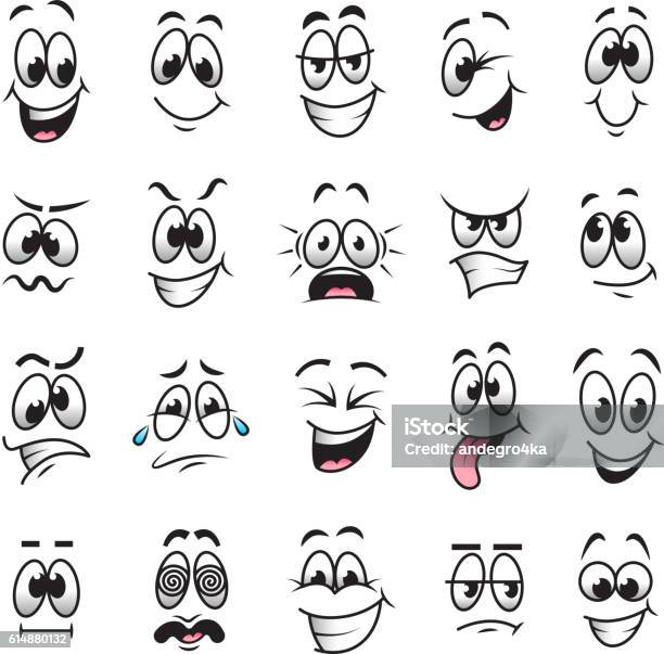 Cartoon Faces Expressions Vector Set Stock Illustration - Download Image Now - Cartoon, Human Face, Eye