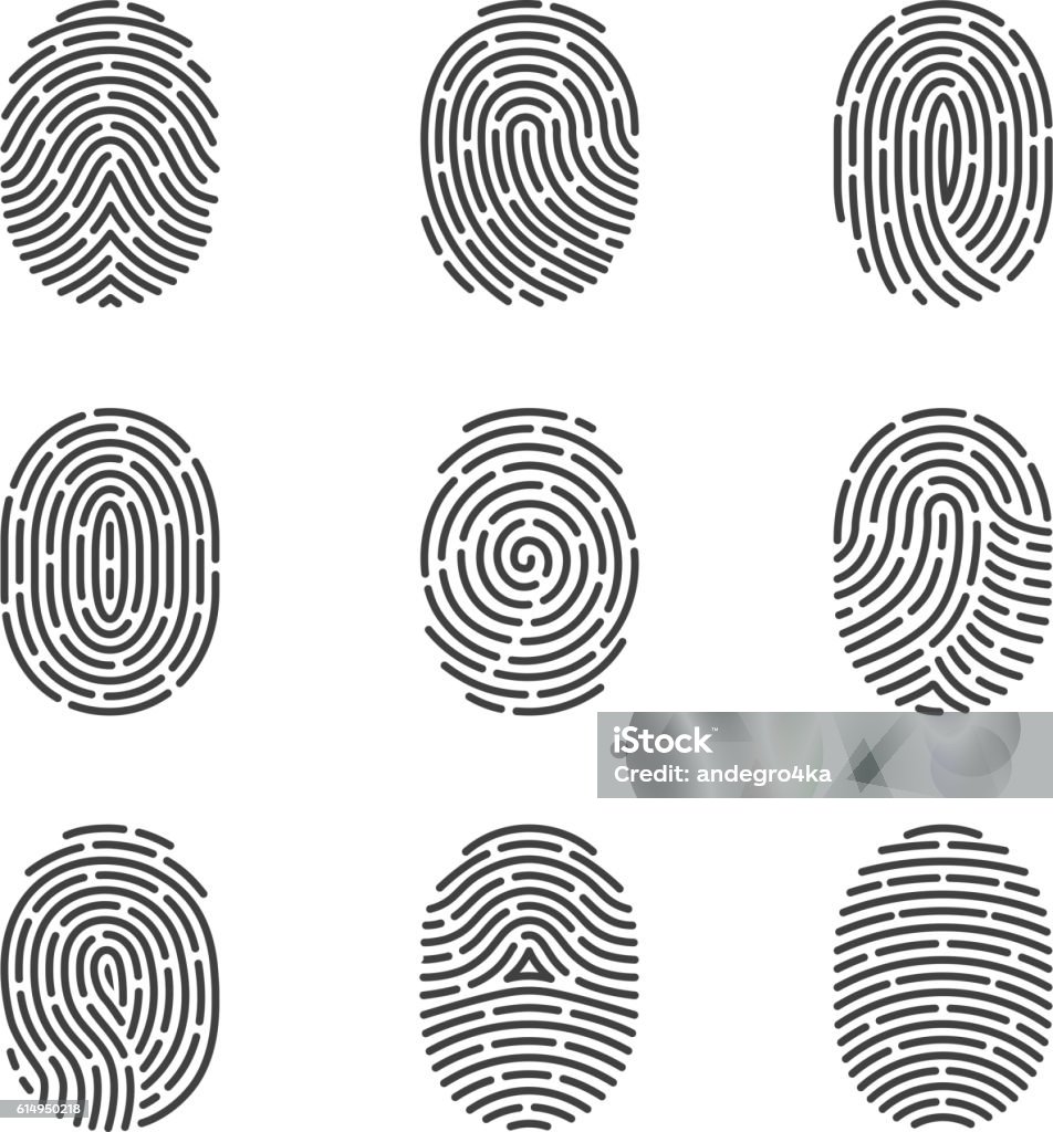 Fingerprint icons vector set Nine grey fingerprint types detailed vector set Fingerprint stock vector