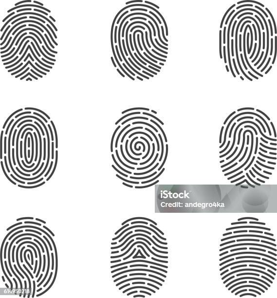 Fingerprint Icons Vector Set Stock Illustration - Download Image Now - Fingerprint, Thumbprint, Printmaking Technique