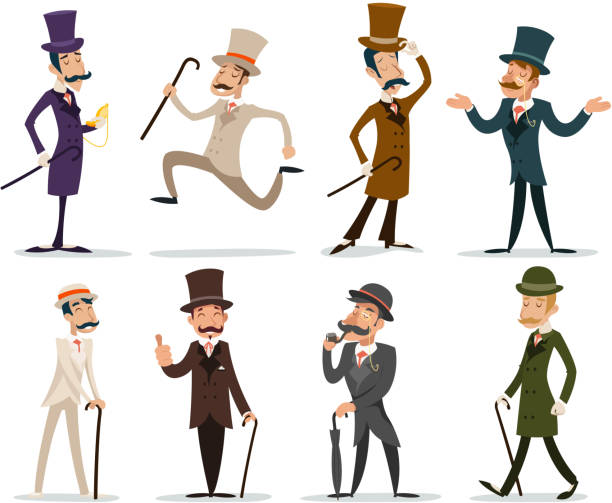 Gentleman Victorian Business Cartoon Character Icon Set English Isolated  Background Stock Illustration - Download Image Now - iStock
