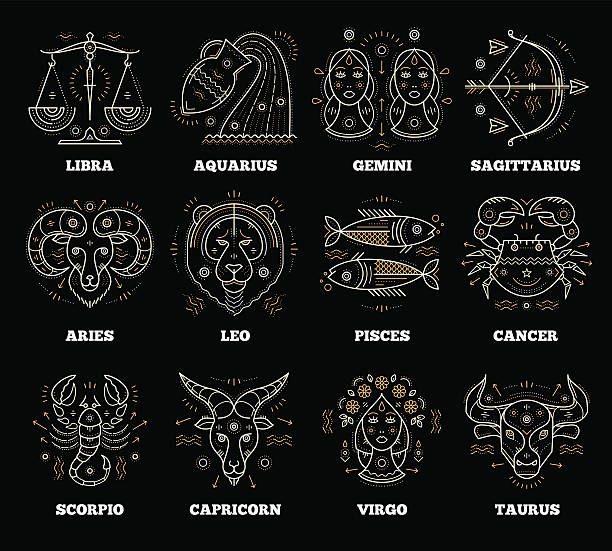 ilustrações, clipart, desenhos animados e ícones de símbolos zodiacal e astrológicos. elemento vetor de design gráfico - pisces