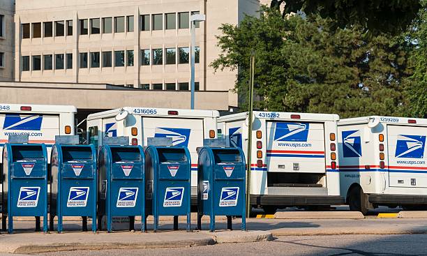 United States Post Office and Mail Trucks stock photo
