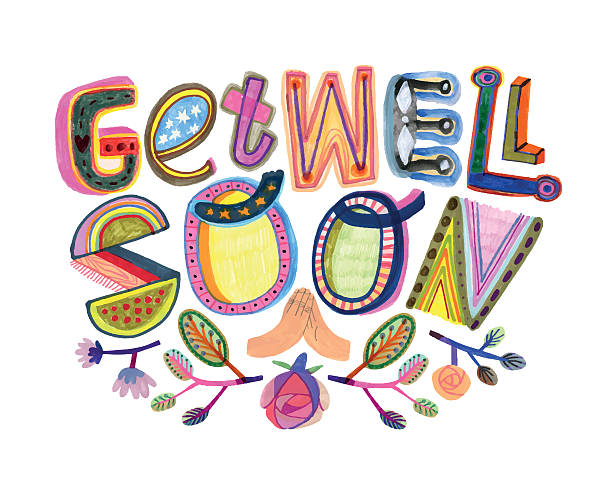 stockillustraties, clipart, cartoons en iconen met get well soon message with hand drawn letters - beterschap