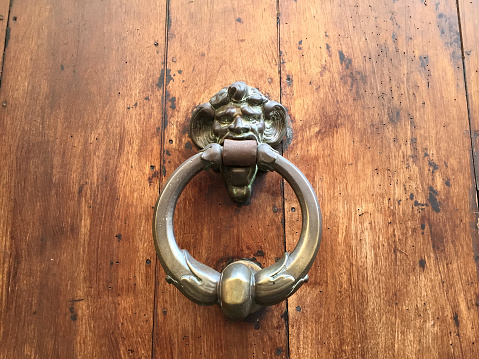 knocker on wooden door with vintage appeal - color photo