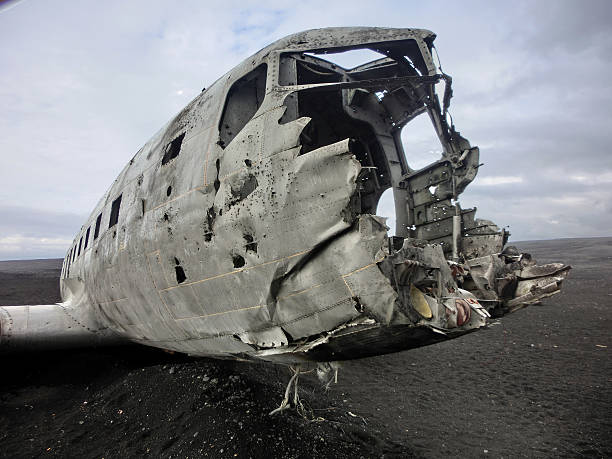 istock Airplane crashed in Icelandic black sand beach 614956292