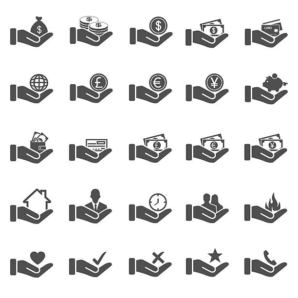Hand concept icons Hand concept icons bank financial building silhouettes stock illustrations