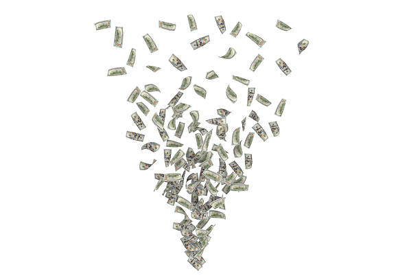 Hundred US Dollar are Falling On White Background. With Clipping Path