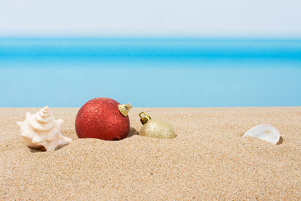 istock Christmas tree decorations on the beach in tropical 614961326